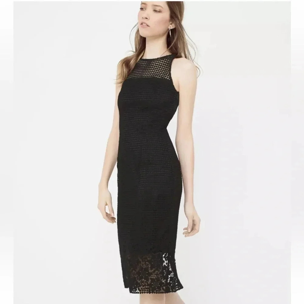 White House Black Market Black Chic Crochet Lace Whimsigoth Midi Dress Size 2 - Picture 11 of 11